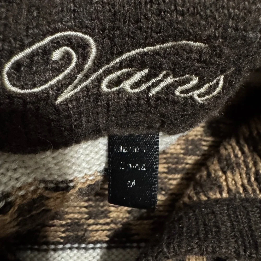 Vans Rare Retro Hooded Cardigan Sweater Brown Checkerboard Geometric Knit Size M